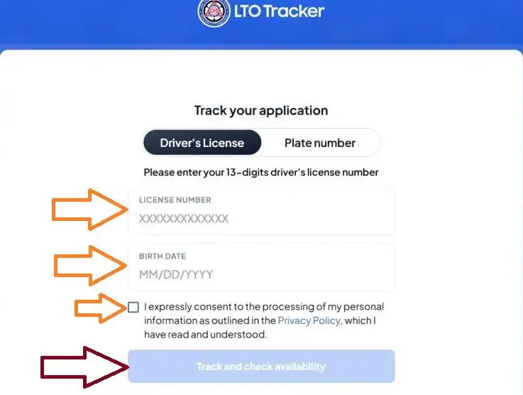 lto tracker by driver lisence
